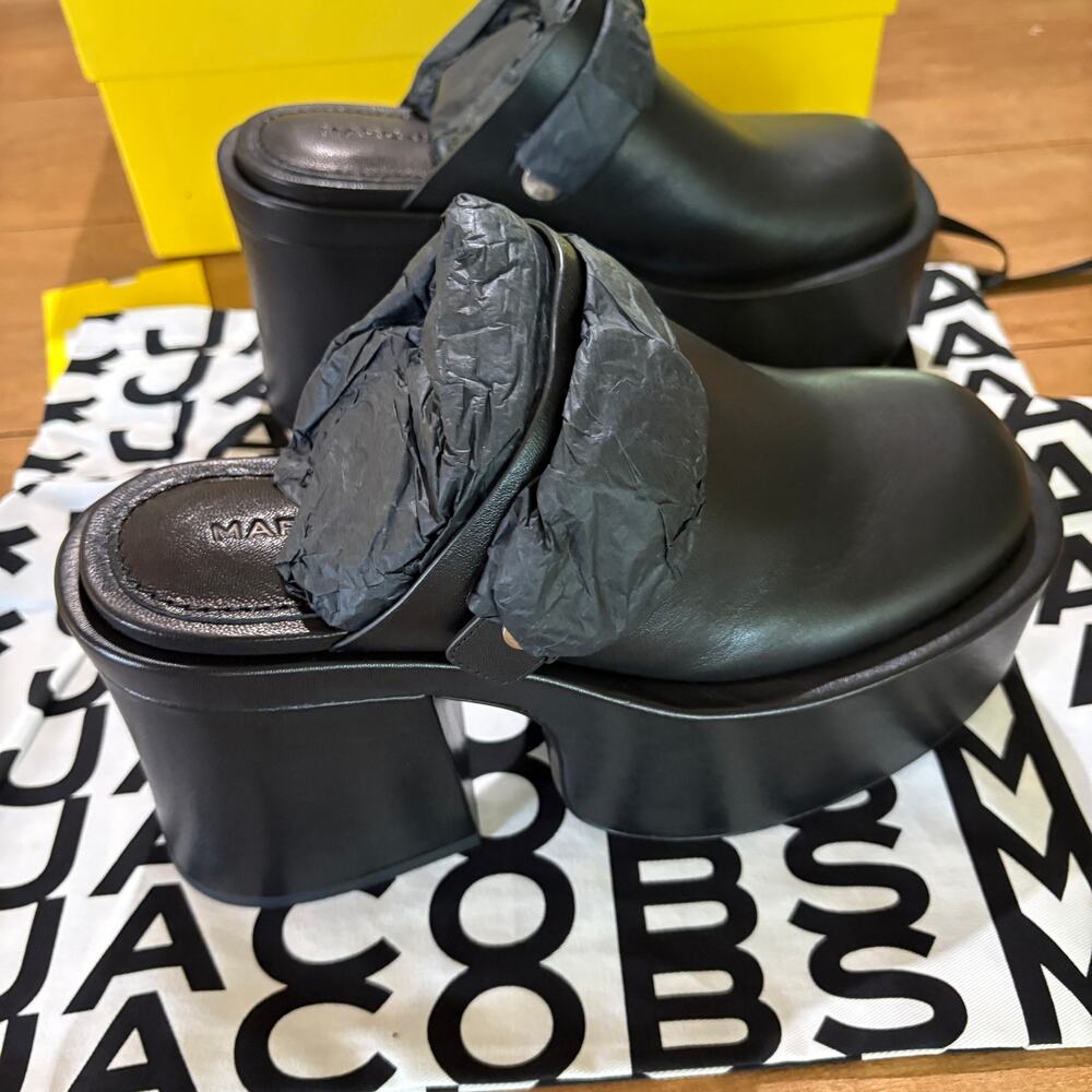 Marc Jacobs The J Marc Black Leather Platform Clogs Mules Heels Size US 9W - Picture 7 of 12